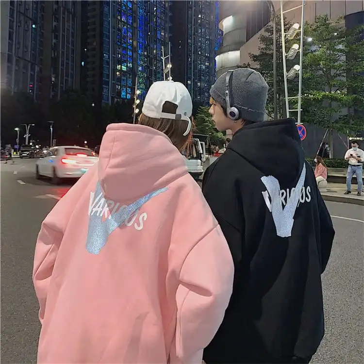 Letter Printed Reflective Long Sleeve Couple Hoodie