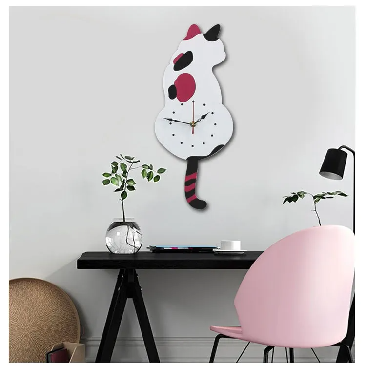 Children Room Wagging Tail Cat Shape Acrylic Wall Clock