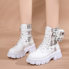 Women Fashion Plus Size Plaid Pocket Thick-Soled Martin Short Combat Boots