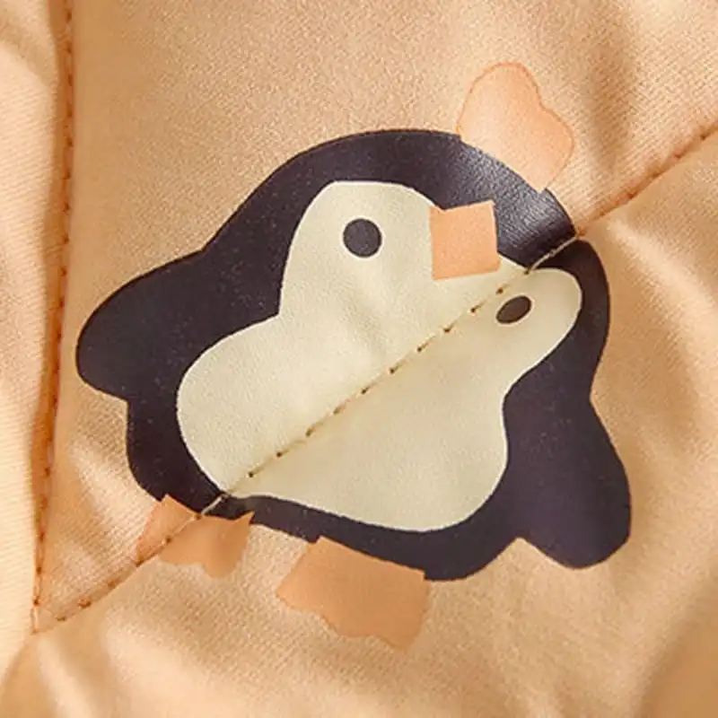 Kids Penguin Pattern Letter Printed Hooded Quilted Jacket