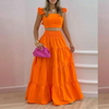 Summer Elegant Women Solid Color Ruffled Tank Top Mid-Waist Skirt Two-Piece Set