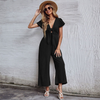 Women Solid Color Sexy V-Neck Nine-Point Wide-Leg Jumpsuit