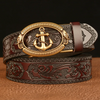 Men Fashion Casual Business Solid Color Embossed Leather Anchor Metal Buckle Belt