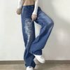 Women Fashion Heart Printed Loose Wide Leg Jeans