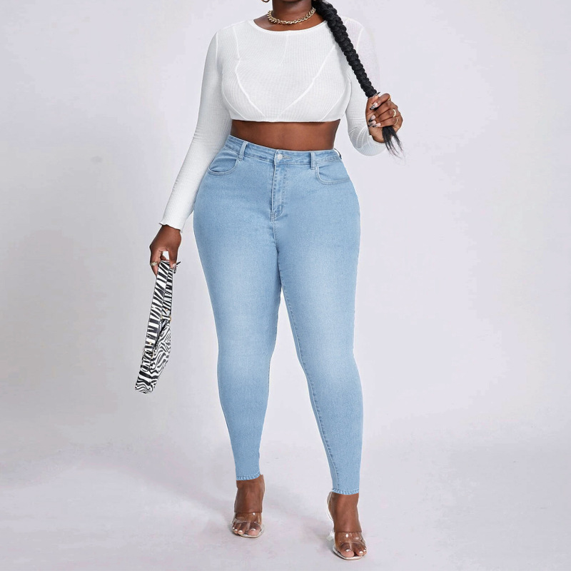 Women Fashion Plus Size High Stretch Denim Pants Skinny Jeans