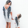 Mother And Daughter Stripe Wings Slim Back V-Neck Family Matching Short Sleeve Casual Dress