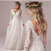 Women Elegant Long Sleeve Floor Length Lace Wedding Dress