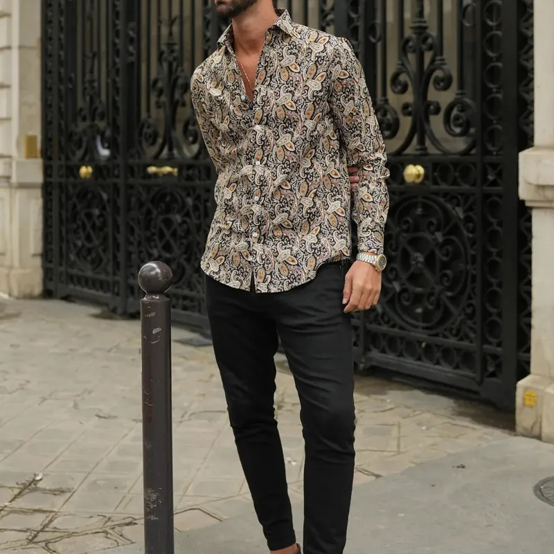 Men'S Fashion Basic Printed Long Sleeve Shirt