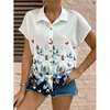 Women Casaul Summer Butterflt Floral Printed Loose Short Sleeve Shirt Blouse