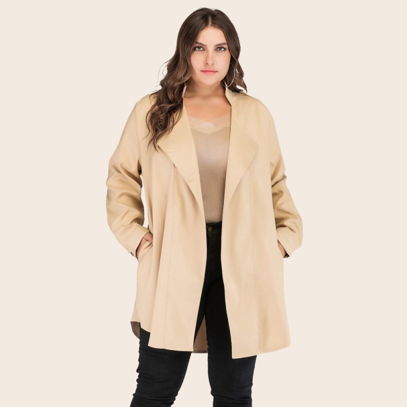 Women Basic Elegannt Lapel Cardigan Thin Temperament Long-Sleeved Solid Color Jacket