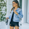 Women Fashion Street Style Ripped Tassel Washed Lapel Denim Jacket