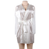 3 pieces Women Lace Long-Sleeve See-Through Solid Color Satin Night-Robe