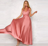 Women Solid Color V-Neck Sleeveless High Waist Backless Long Gown Halter Dress