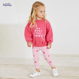 (Buy 1 Get 1) Kids Toddler Big Boys Spring Autumn Fashion Casual Cute Solid Color Letter Heart Round Neck Long Sleeve Trousers Set