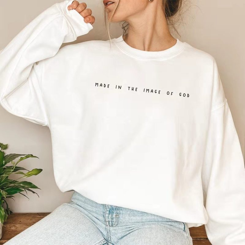 Fashion Women'S "Made In The Image Of God" Letter Print Pullover Crew Neck Long Sleeve Sweater