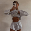 Women Fashion Athleisure Solid Color Long-Sleeved Pullover Top Casual Shorts Casual Sports Set