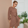 Women Autumn Elegant Office Work Round Neck Long Sleeve Solid Color Knitted Bandage Dress