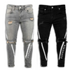 Men Summer Fashion Casual Solid Color Letter Jogger Ripped Jeans