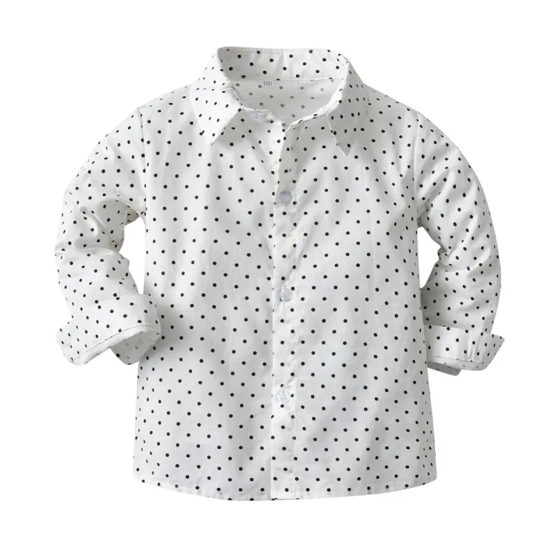 Children Kids Toddlers Fashion Boys Polka Dot Lapel Long Sleeve Shirt