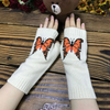 (Buy 1 Get 1) Autumn And Winter Women Fashion Orange Butterfly Warm Knitted Half Finger Gloves