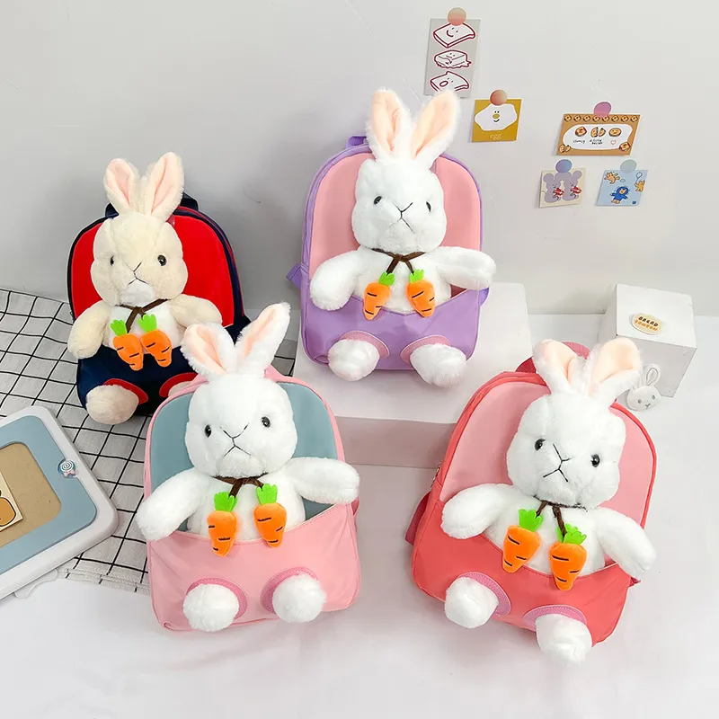 Children Kids Baby Fashion Boys Girls Cartoon Rabbit Doll Plushtoy Backpack School Bag