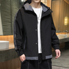 Men Casual Long Sleeve Pocket Design Stripe Printed Zipper Hooded Coat