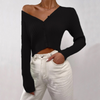 Women Fashion Casual Basic Solid Color Rib-Knitted Long Sleeve V Neck Buttoned Cardigan Sweater