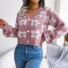 Women Fashion Color Block Floral Lantern Sleeve Cardigan Sweater Coat