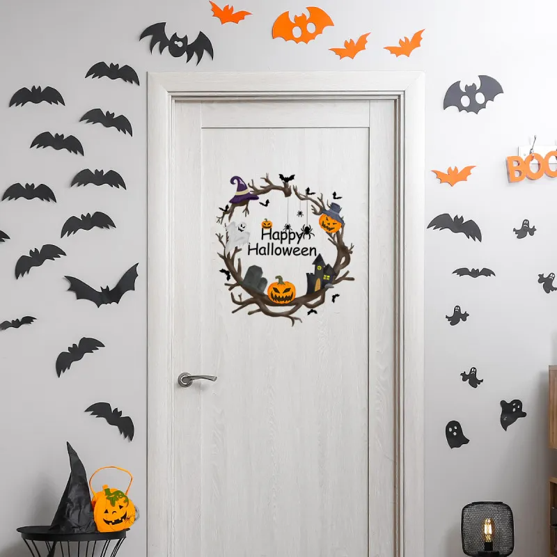 Withered Vine Pumpkin Bat Halloween Wall Background Decoration Self-Adhesive Sticker