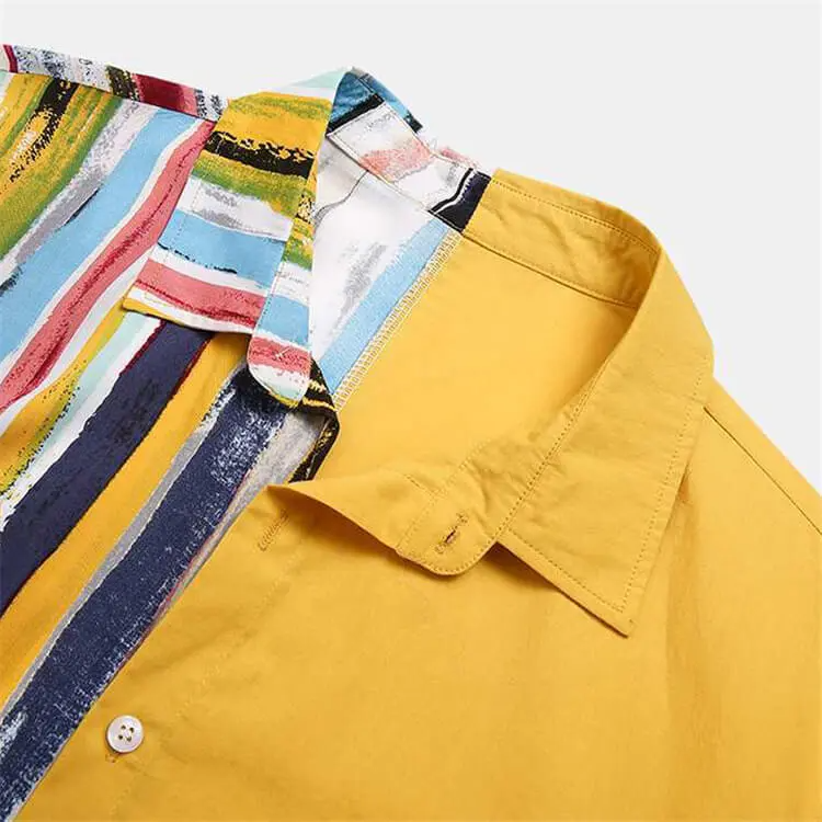 Men Casual Color Blocking Patchwork Loose Lapel Shirt