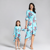 Fashion Casual Vacation Family Mother-Daughter Child Floral Printed Long-Sleeve Dress