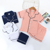 oddlers Newborn Baby Boys Girls Solid Color Pit Strip Short-Sleeved Lapel Top And Shorts Pajamas Set