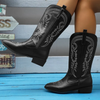 Women Fashion Plus Size V-Mouth Embroidery Pointed Toe Mid-Calf Boots