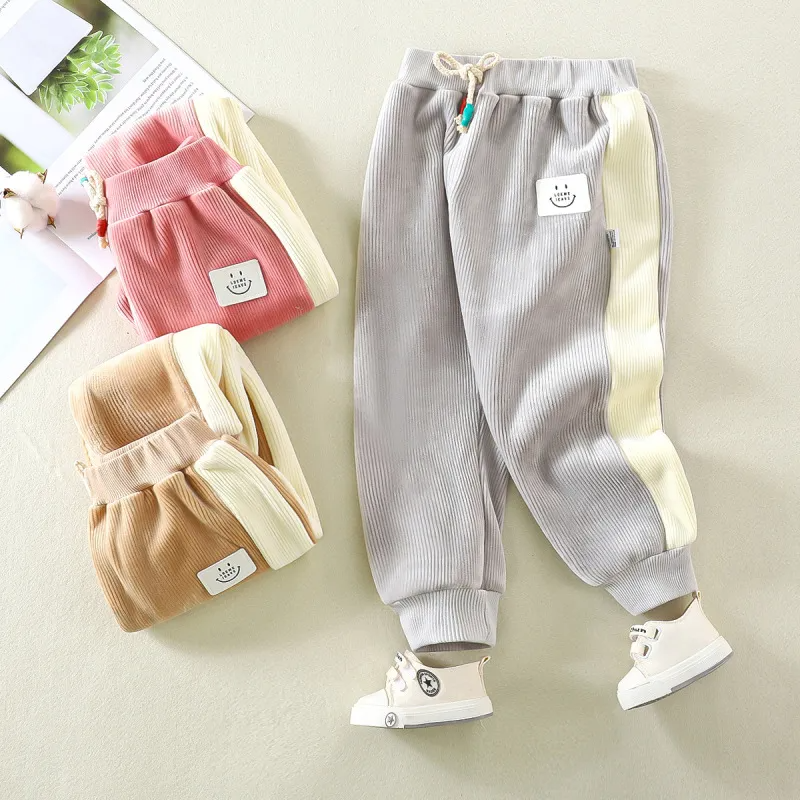 (Buy 1 Get 1) Kids Toddler Boys Girls Spring Autumn Leisure Sports Stripe Color Matching Woollining Pants