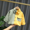 Boys Simple Coloe Blocking Single-Breasted Long-Sleeved Lapel Shirt