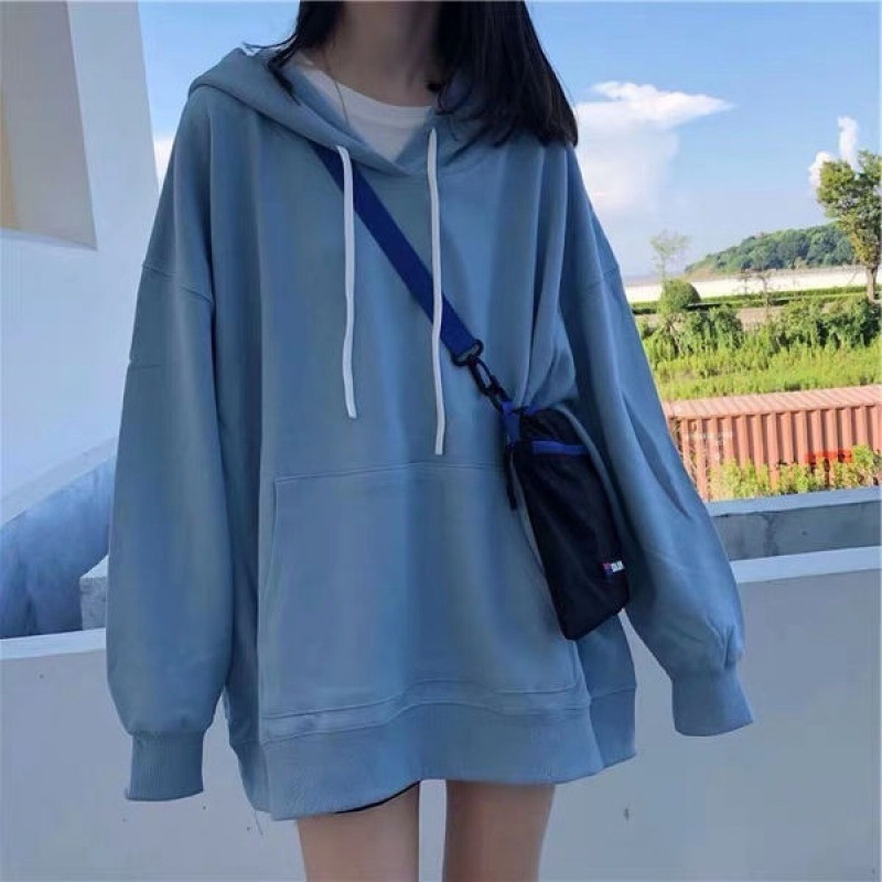 Plus Size Women Casual Basic Solid Color Student Long Sleeve Loose Hoodie