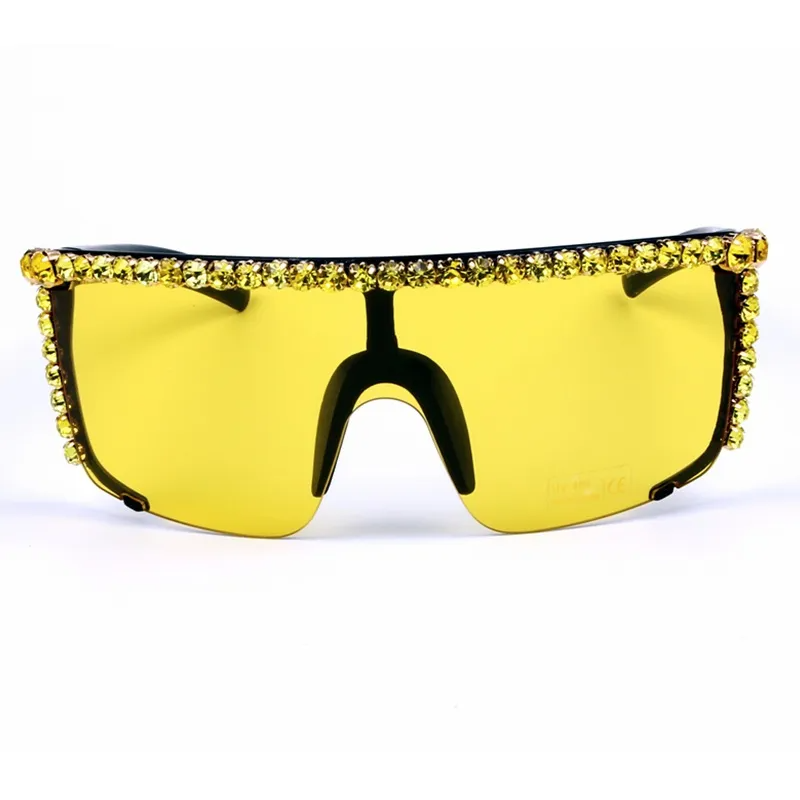 Fashion Windproof Rhinestone Decor Big Frame Sunglasses