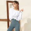 Women Sports Fitness Long-Sleeved Top Breathable Round Neck Solid Yoga Cropped Sweatshirt