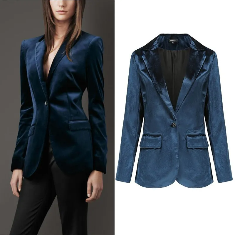 Women Fashion Casual Gold Velvet Long Sleeve Blazer Coat