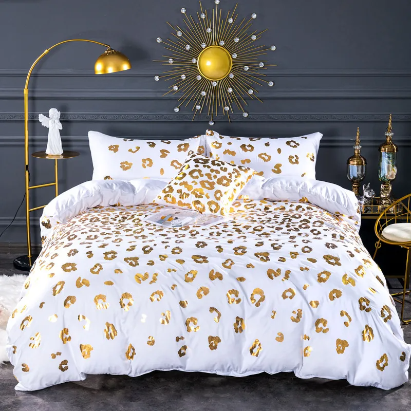 Bedding Three-Piece Set Bronzing Texture Quilt Cover Pillow Case Digital Printing Kit Home Textile