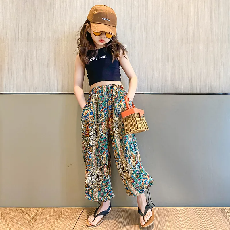 Children Kids Youth Fashion Girls Print Pants