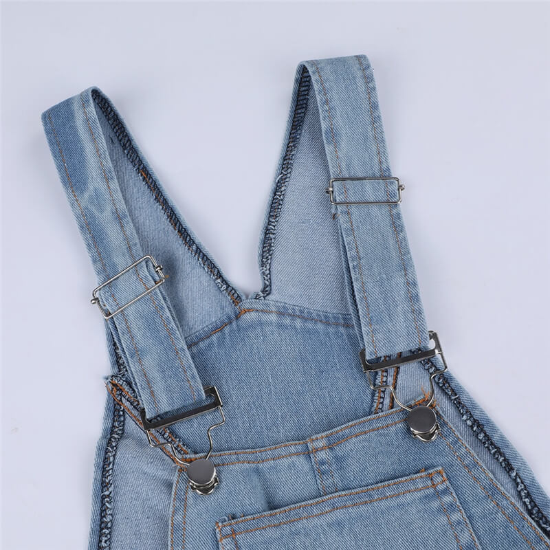 Women Pocket Design Loose Denim Jumpsuits