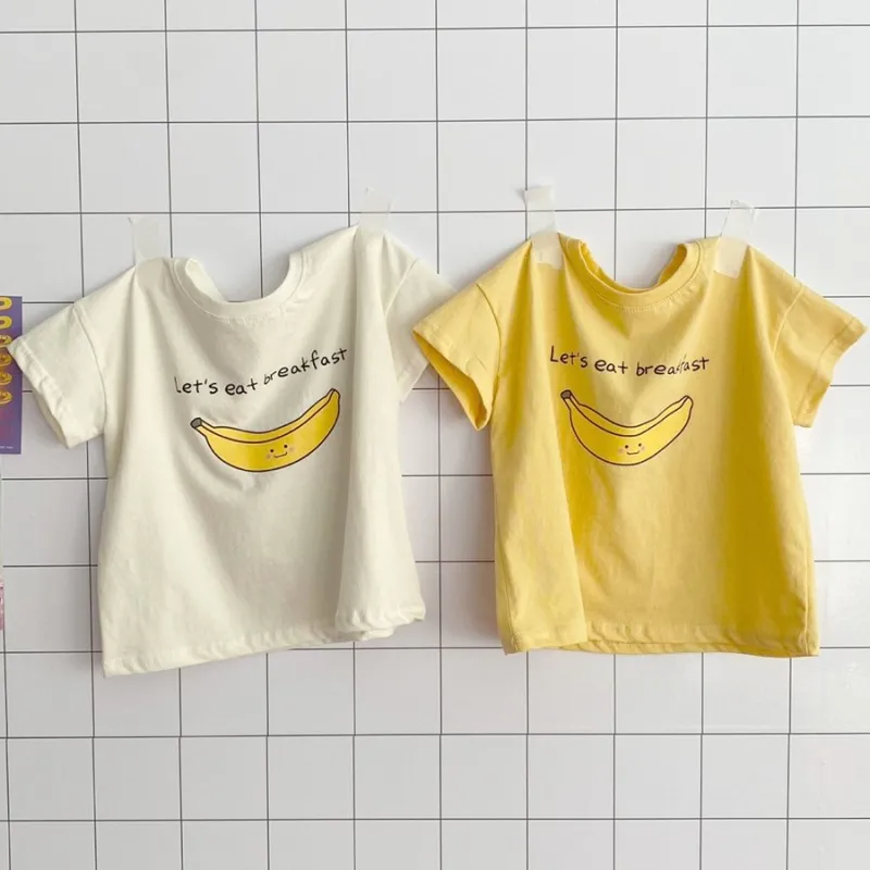 Children Kids Baby Fashion Boys Girls Casual Basic Banana Print Short Sleeve Round Neck T-Shirt