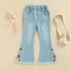 Children Kids Baby Fashion Girls Embroidered Denim Flared Pants