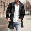 Men Fashion Plaid Wool Stand Collar Mid-Length Coat