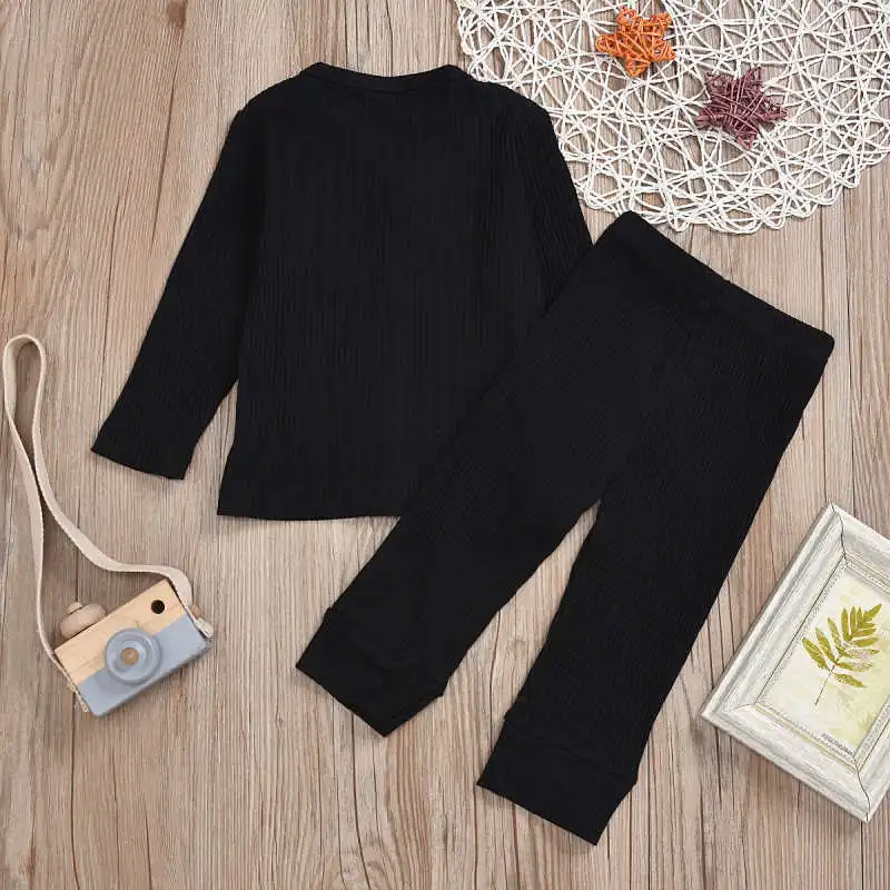 Baby Rib-Knit Long Sleeve Sleepwear Tops Pants Set