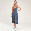 Women'S Fashion Casual Suspender Back Bowknot Slit Denim Dress