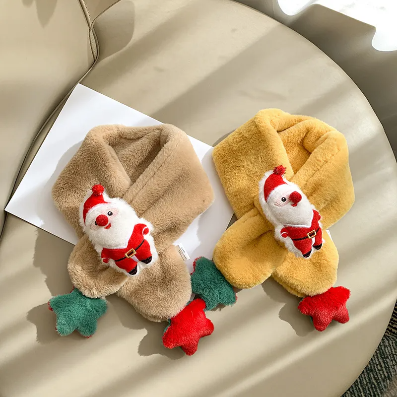 Kids Winter Cartoon Santa Claus Doll Double-Sided Star Warm Scarf