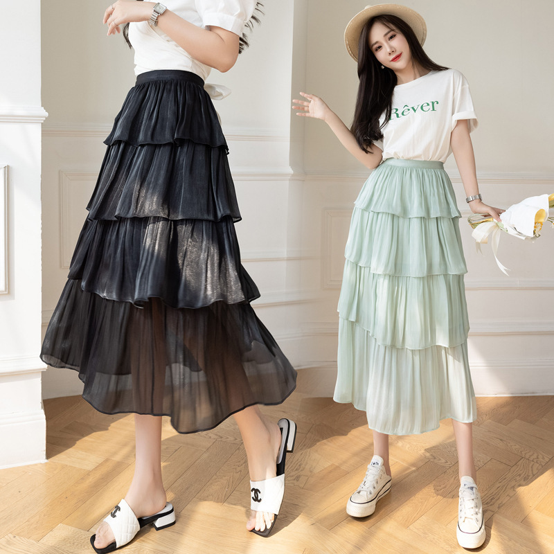 Women'S Fashion Temperament Streamer Mesh Multi-Layer Ruffled Skirt