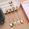 (Buy 1 Get 2) Christmas Cartoon Christmas Wreath Santa Claus Stainless Steel Fork Spoon Tableware